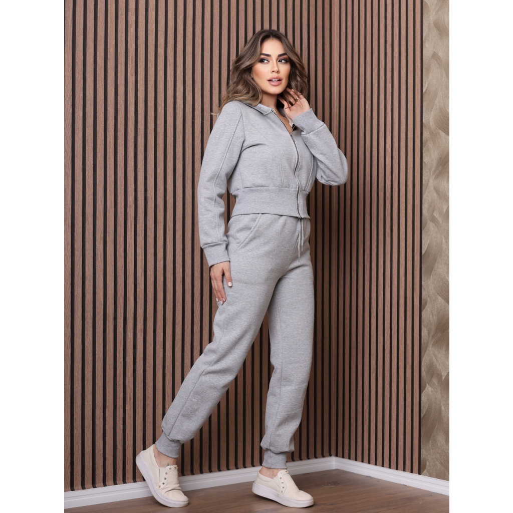 Conjunto Moletom Flanelad Com Capuz Moda Feminina COD 097