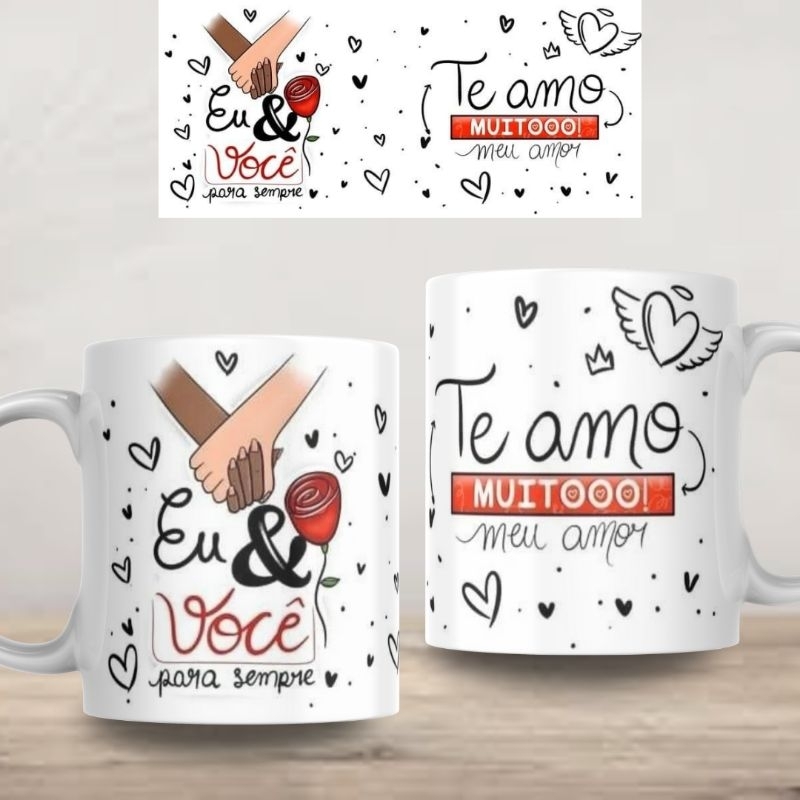 Caneca Eu e Você Juntos para sempre Dia dos Namorados Personalizada Cerâmica Plastico Presente Promoção Lembrança Xícara Branca Lembrança