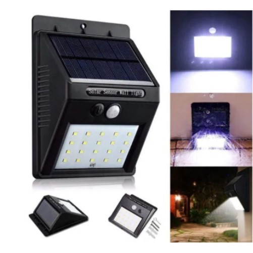 Luminária De Parede Energia Solar Com Sensor De Movimento Presença 20 Leds Bateria Lâmpada Luz À Prova D' Água Fotocélula Automática