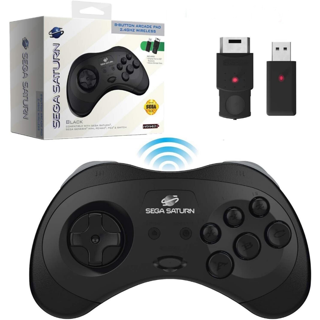 Controle Sega Saturn Retro-bit Sem Fio Preto Novo Lacrado. Oficial Sega. PS3/Switch/PC e mais. Com 2 Receptores