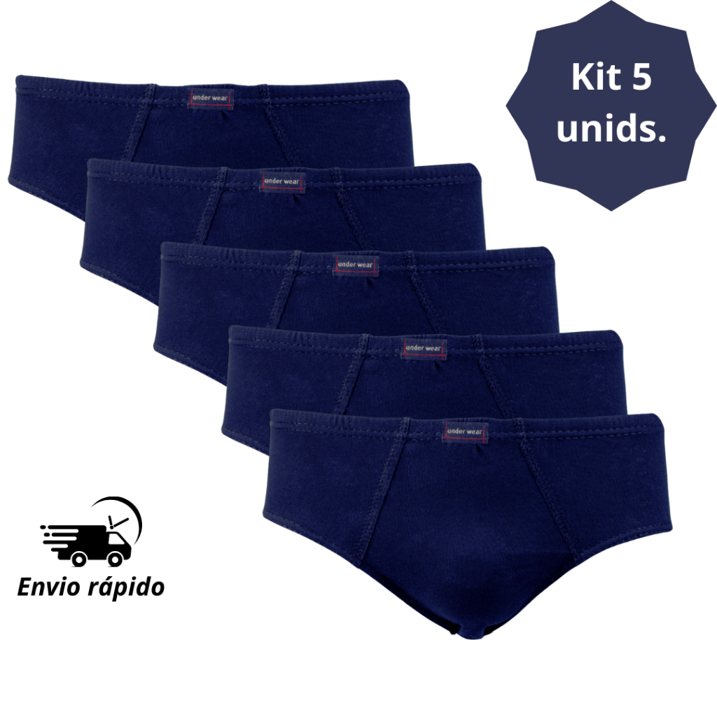 Kit 5 Cueca AZUL MARINHO Slip Adulto Básica 100% algodão em Oferta na Shopee