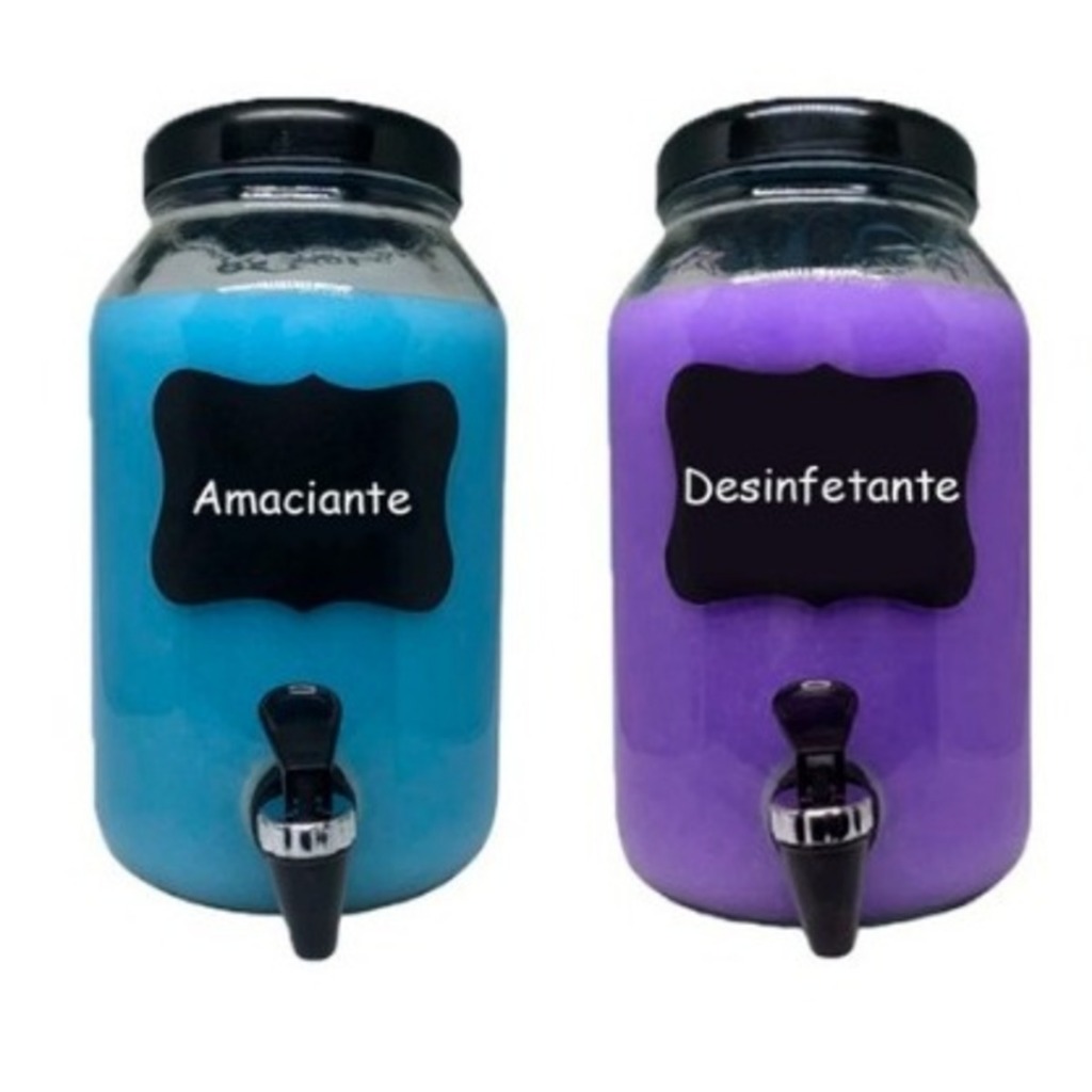 2 Dispenser De Vidro Com torneira capacidade 3L Sabão Liquido, Amaciante+lousa E Giz