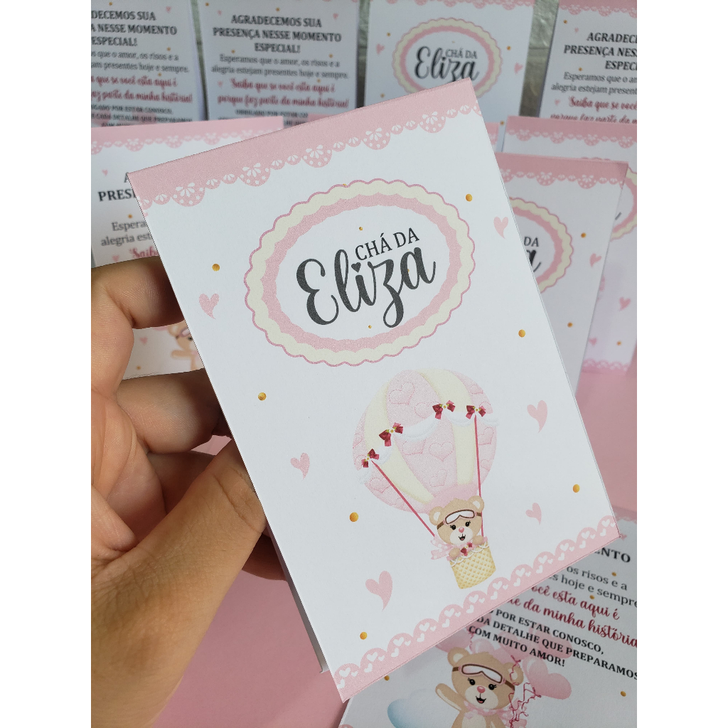 Kit Centro de mesa agradecimento personalizado para festas, enfeite de mesa para Chá de bebê, aniversario infantil, Chá fraldas - Tema: Ursinha baloeira ou ursinha dentro do balão - Rosa
