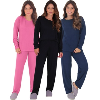 Kit 3 Roupas de Dormir Manga Longa Thayla Outono/Inverno em Oferta na Shopee