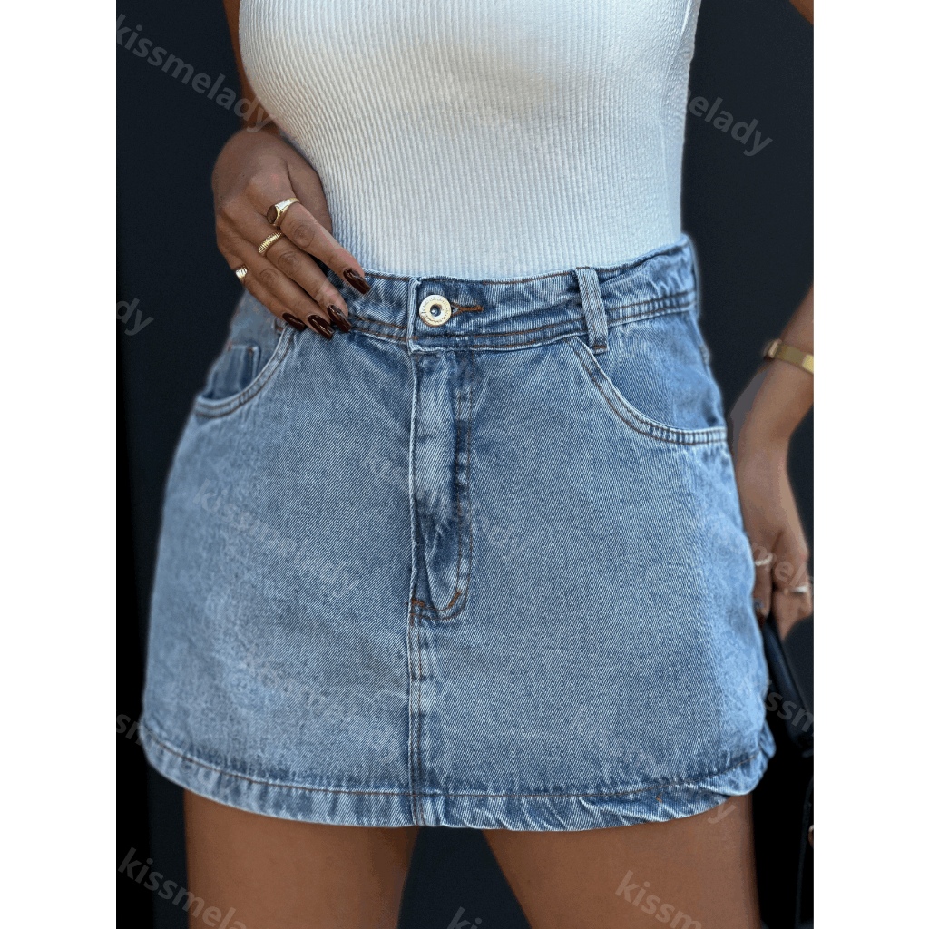 kissmelady 1215 8183 1211 Shorts saia Jeans feminino alça poliamida  short saia casual em Oferta na Shopee