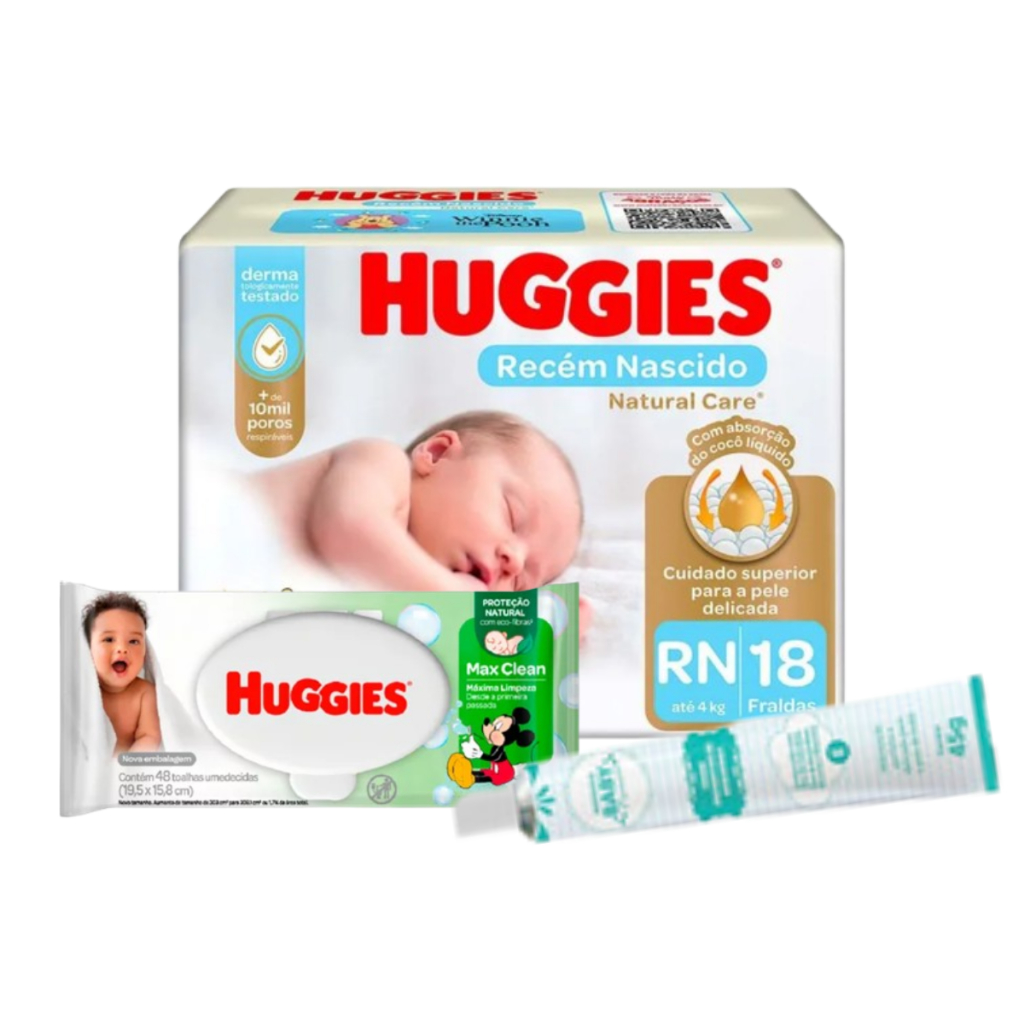 Kit de Higiene Bebe Fralda Descartável Huggies Pomada de assadura e Lenços Umedecidos Barato em Oferta na Shopee