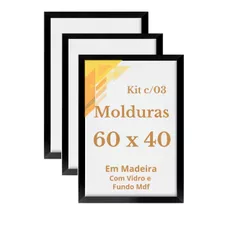Kit 3 Molduras 60x40 Com Vidro Moldura Quadros 40x60