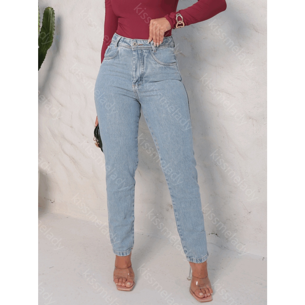 KISSMELADY 015 calça mom jeans feminina moda novo  lisa sem rascada 015 em Oferta na Shopee