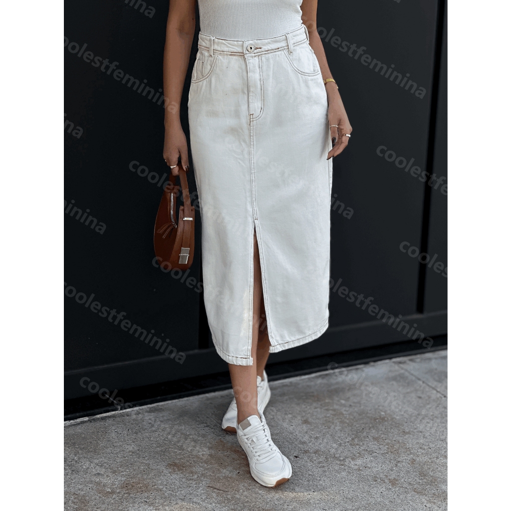 coolest 8259 Saia Midi Jeans Feminina Lisa   8259 em Oferta na Shopee