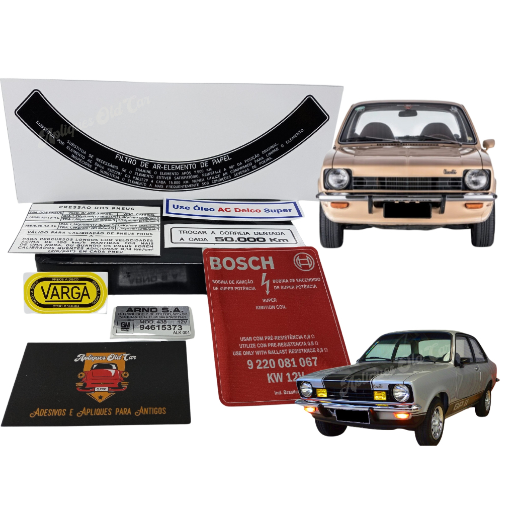 KIT ADESIVOS CHEVETTE E MARAJÓ 73 A 82 / SELOS E ETIQUETAS MOTOR, COFRE E LATARIA