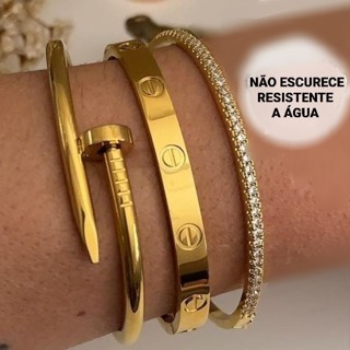 Conjunto de Braceletes Aço inoxidável Dourado Acessórios Femininos Virginia Moda KIT Pulse...