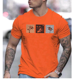 Camiseta Masculina Estampada Trio Coqueiros Gola Redonda em Malha de Algodão em Oferta na Shopee