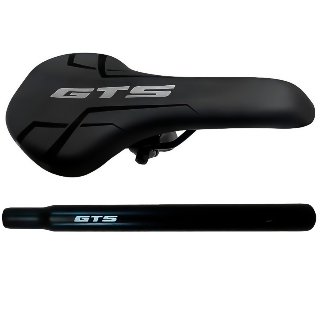 Sela Banco Selim Gts Exotic Confortável Preto + Canote 27.2mm Aço Bicicleta Mtb / Speed Aro 26 ou 29