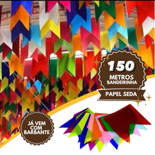 Festa Junina, Bandeirinha de seda 150 metros. OFF em Oferta na Shopee
