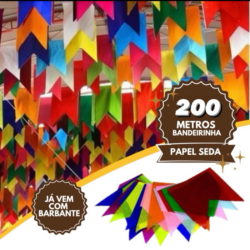 200 METROS BANDEIRINHA FESTA JUNINA SEDA BANDEIROLA OFF em Oferta na Shopee