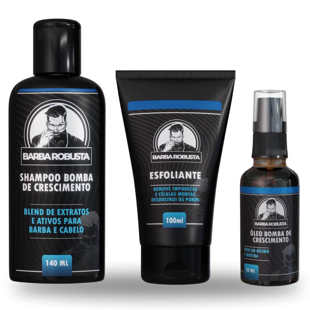 Kit Para Barba - Shampoo + Esfoliante + Óleo - Barba Robusta