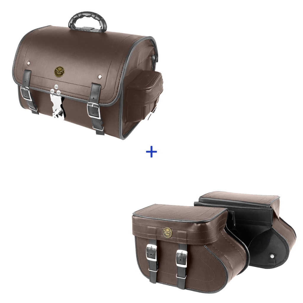 kit de alforge 18 litros marron lisa  com bolsa traseira 35 litros com marron com lisa  para motosss
