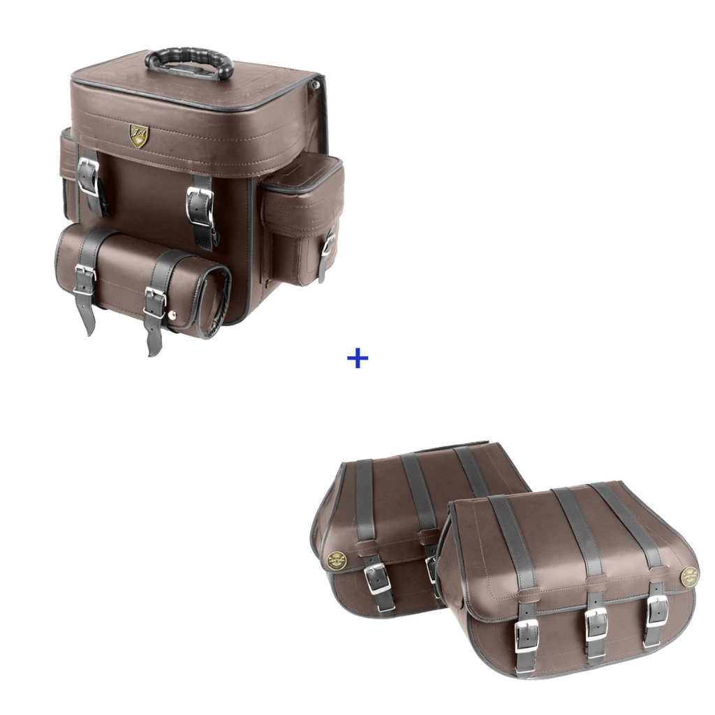 Kit de alforge 18 litros marron lisa  com bolsa 60 litros traseira marron lisa para moto acima 50 cv