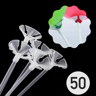 Kit 50 Varetas 30cm com Suporte Pega Balão Transparente OFF em Oferta na Shopee