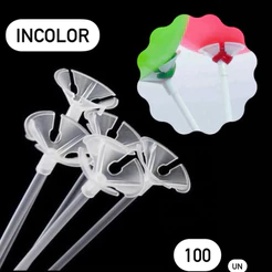 Kit 100 Varetas 30cm com Suporte Pega Balão Transparente CHOCO