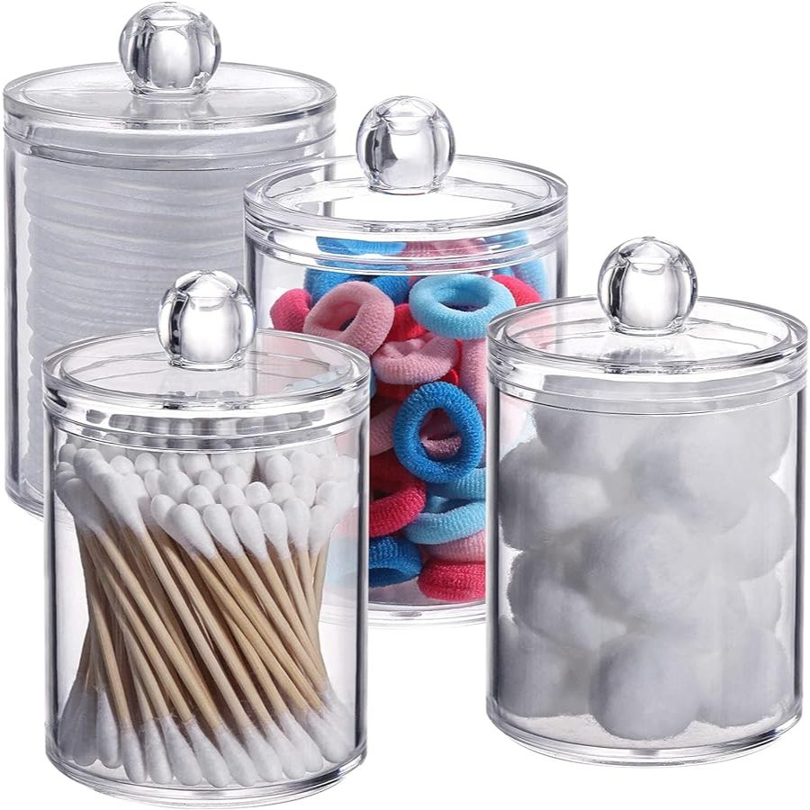 Porta Cotonete Algodão em Acrílico Cristal Com Tampa Maquiagens Elásticos Multiuso Univers...