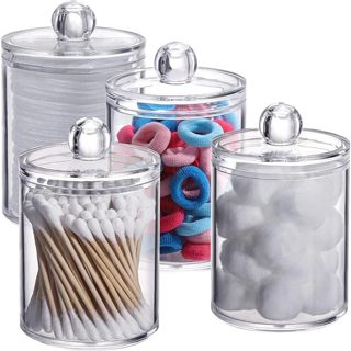 Porta Cotonete Algodão em Acrílico Cristal Com Tampa Maquiagens Elásticos Multiuso Univers...