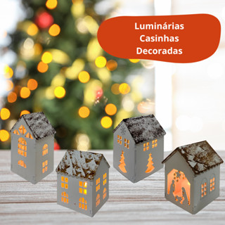 Luminária Casinha para Cenário com Vela Eletrônica Decorada- Casinhas decoração de Natal