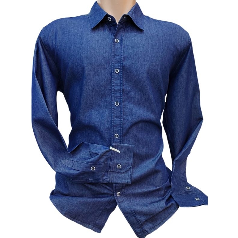 camisa social manga longa jeans eslim fit Tamanho p-G2