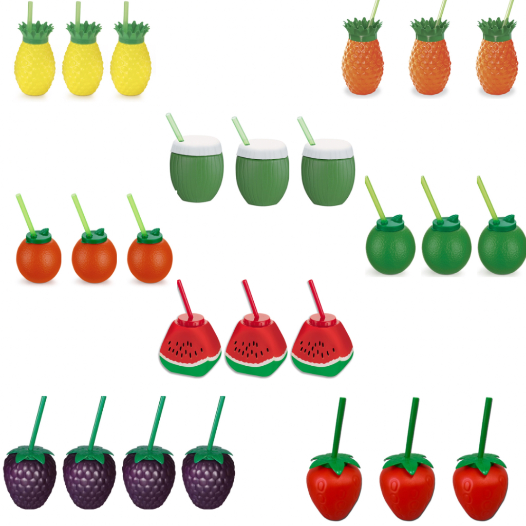 Kit 25 Copos Formato Fruta Com Canudo Festa Pool Party Tematica Tropical em Oferta na Shopee