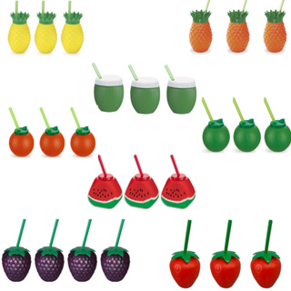 Kit 25 Copos Formato Fruta Com Canudo Festa Pool Party Tematica Tropical em Oferta na Shopee