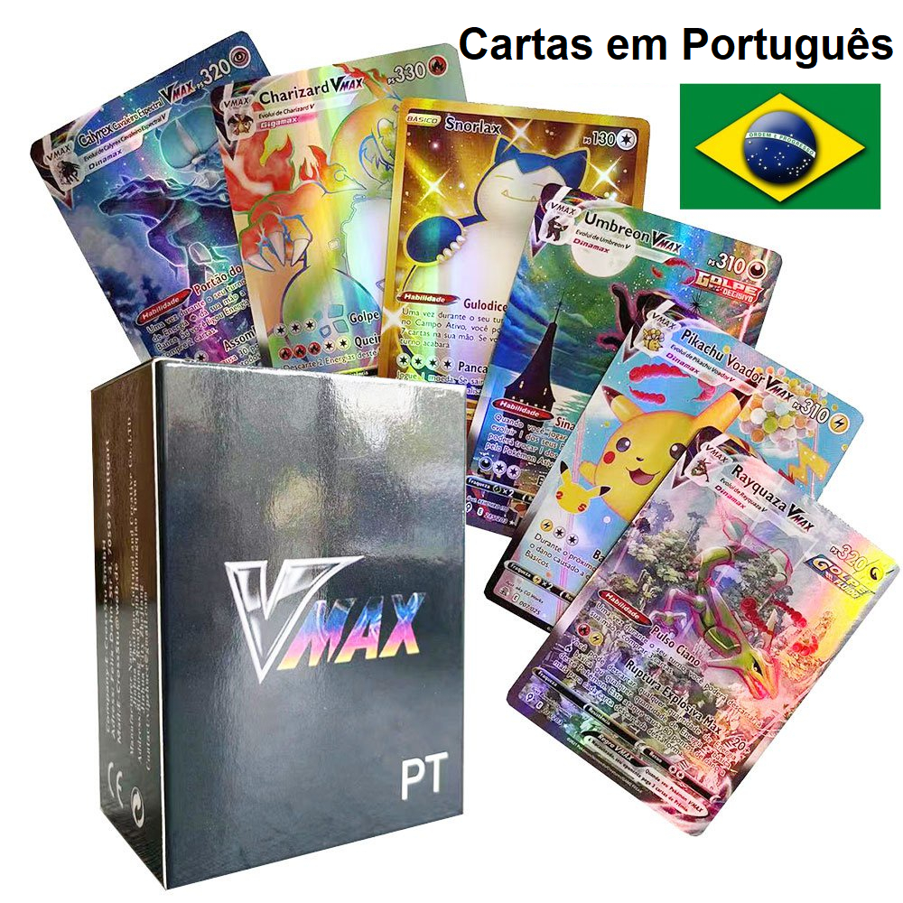 Cartas Pokemon em Português Vmax Ex VStar Vastro TCG Trading Card Game Pikachu Charizard Snorlax Mewtwo Brilhante Brasil em Oferta na Shopee