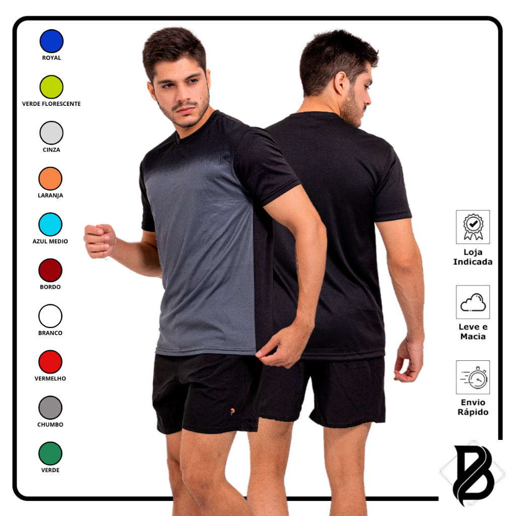Camiseta Masculina 100% Poliéster Esportiva estilo Academia Corrida Caminhada Blusa DRY