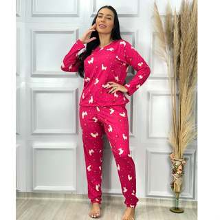 Pijama Suede Feminino Longo Inverno Estampado Blogueira Linha Noite Pijama Frio Calça e Blusa em Oferta na Shopee