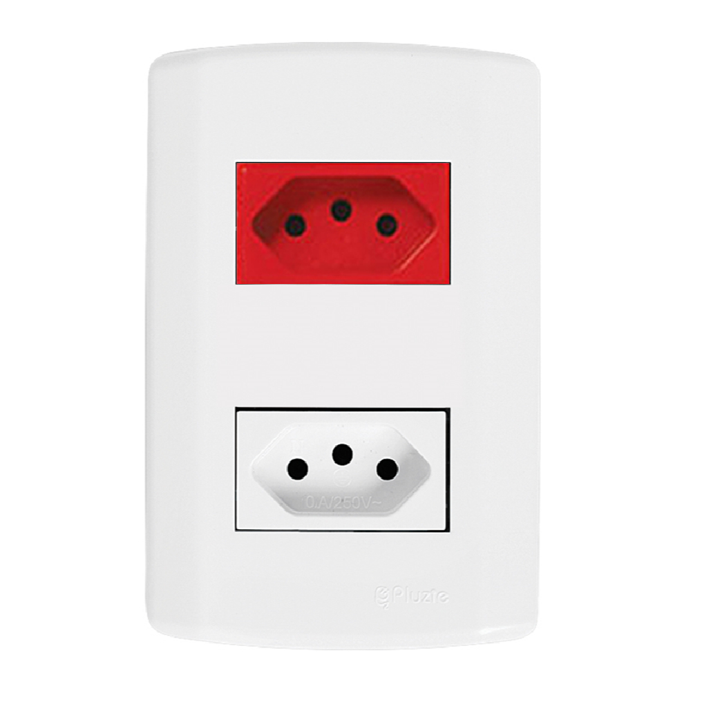 Tomada Dupla - Vermelha E Branca 20a Pluzie Pluzi Modular