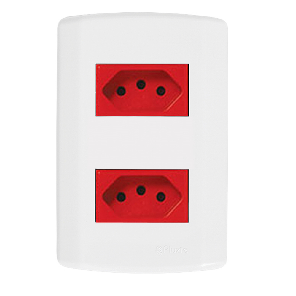 Tomada Dupla - Vermelha 20a Pluzie Pluzi Modular 2 Tomadas