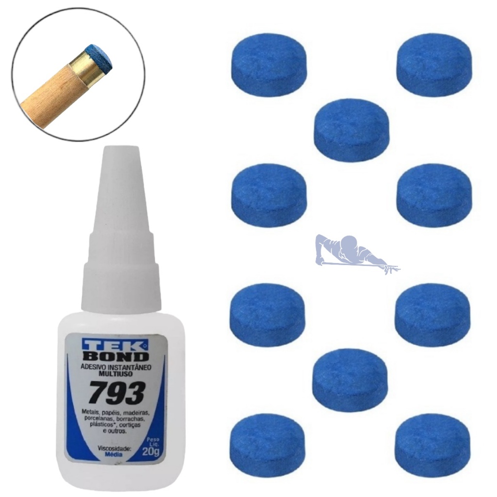 Sola de Couro Profissional Azul 11mm para Taco de Sinuca Bilhar Snooker + Cola para Sola Bilhar