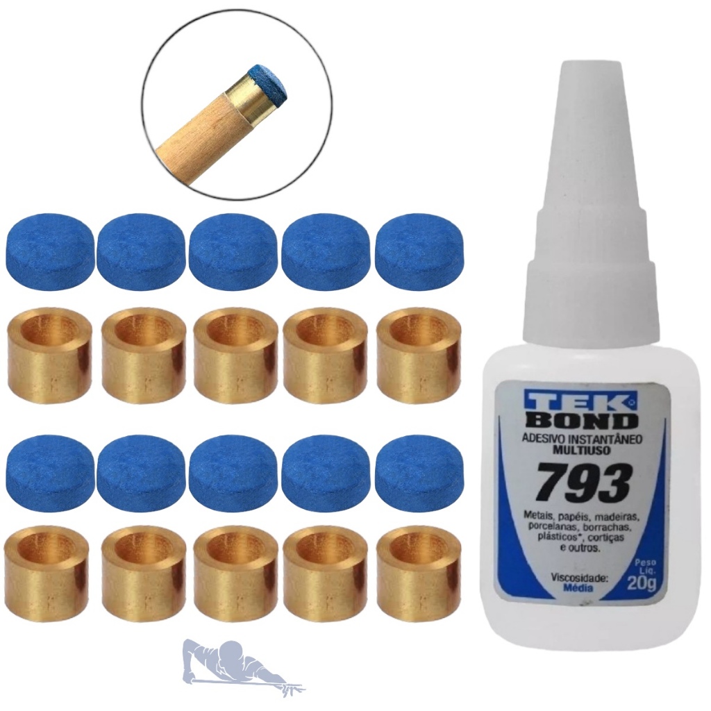 Virola Metal + Sola de Couro Azul 11mm para Taco de Sinuca Bilhar Snooker + Cola de Sola Bilhar em Oferta na Shopee