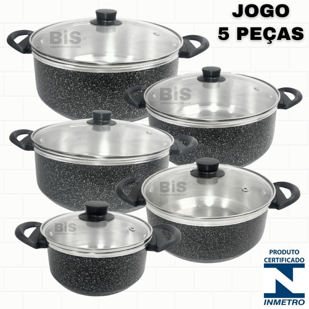 Jogo de Panelas Kit 5 Peças Com Tampa de Vidro Kit Caçarola 16/24