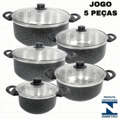 Jogo de Panelas Kit 5 Peças Com Tampa de Vidro Kit Caçarola 16/24