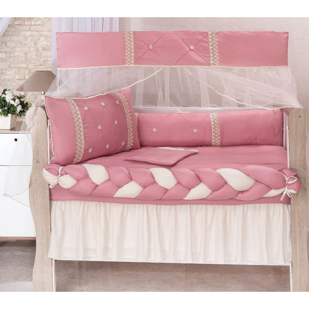 Kit Berço Americano Completo Trançado Menina 9 Peças