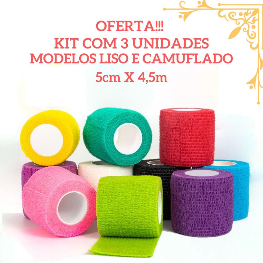 Kit 3 Bandagem Fita Elástica Faixa Thumb Tape Auto Aderente Cross Jiu Tatuagem Proteção Pet Cachorro