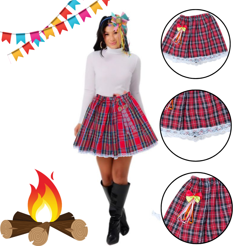 Saia Xadrez Festa Junina Juvenil Adulto Fantasia Caipira Quadrilha Sortidas