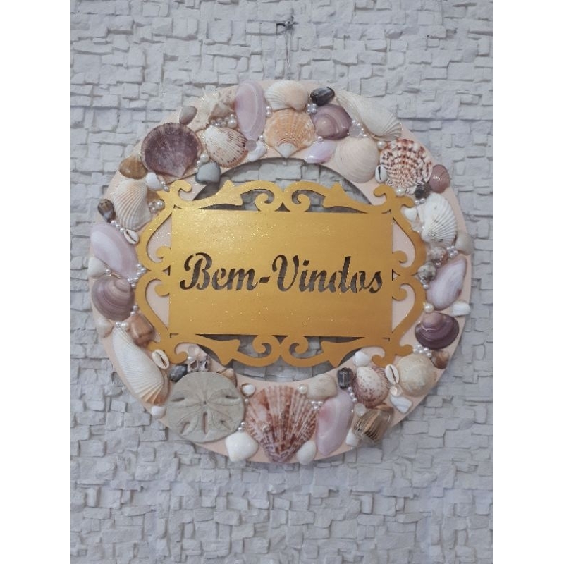 Guirlanda mdf enfeite de porta bem vindos conchas do mar naturais casa decoração casa de praia fundo do mar