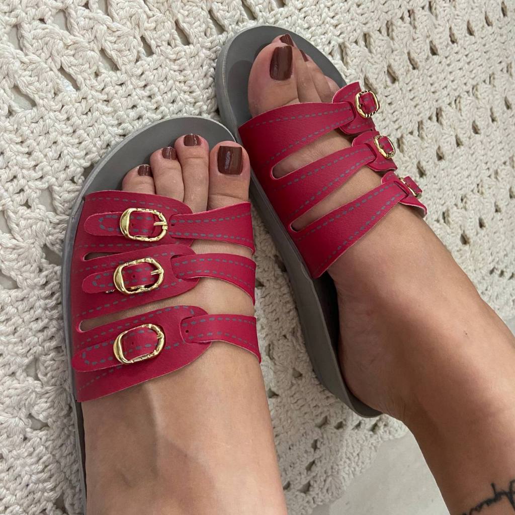 Sandália Feminina Ortopédica Birken Webe Flex Vermelha Macia Leve Chinelo Ortopédico Feminino Leve