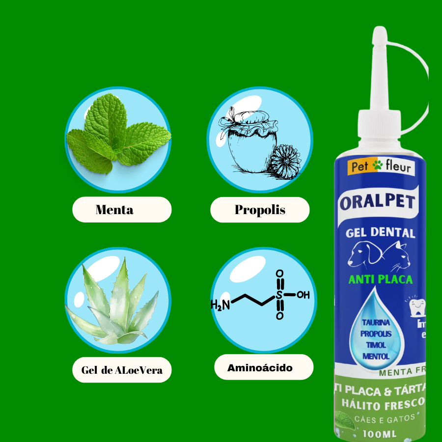 Gel dental OralPet Hálito Fresco sem escovação para cães E Gatos combate placa bacteriana, tártaro e mau hálito