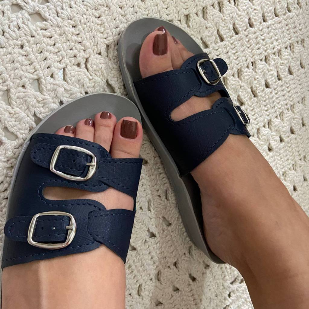 Sandália Feminina Ortopédica Birken Webe Flex Azul Marinho Macia Leve Confortável Chinelo Ortopédico