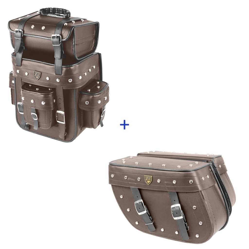kit de alforge 32 litros marron com cravo  bolsa 32 marron com cravo   acima de 50cv ate 1200 cvvvvv