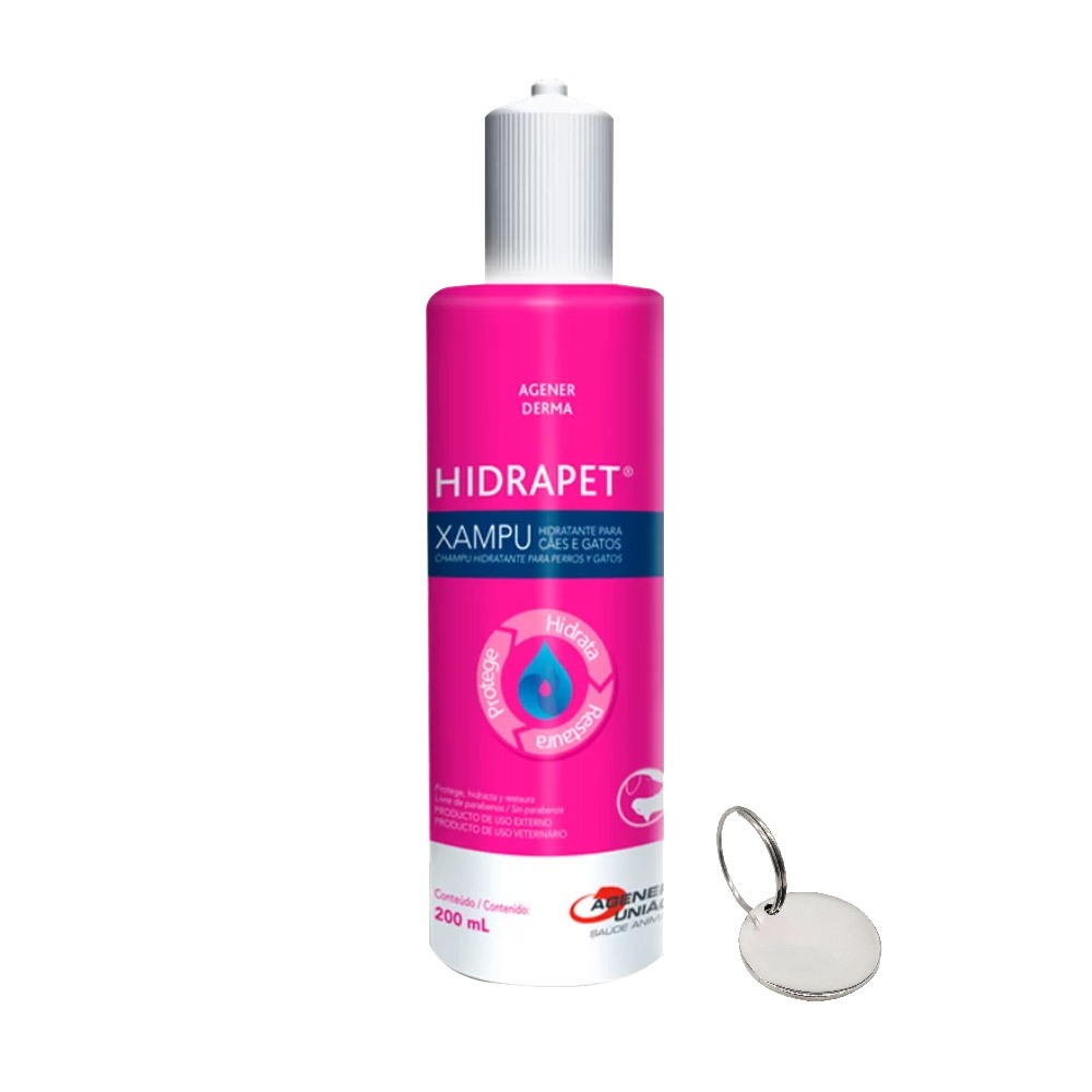 Kit Shampoo Hidrapet Cães e Gatos Agener 200ml + Medalha de Identificação - Pets