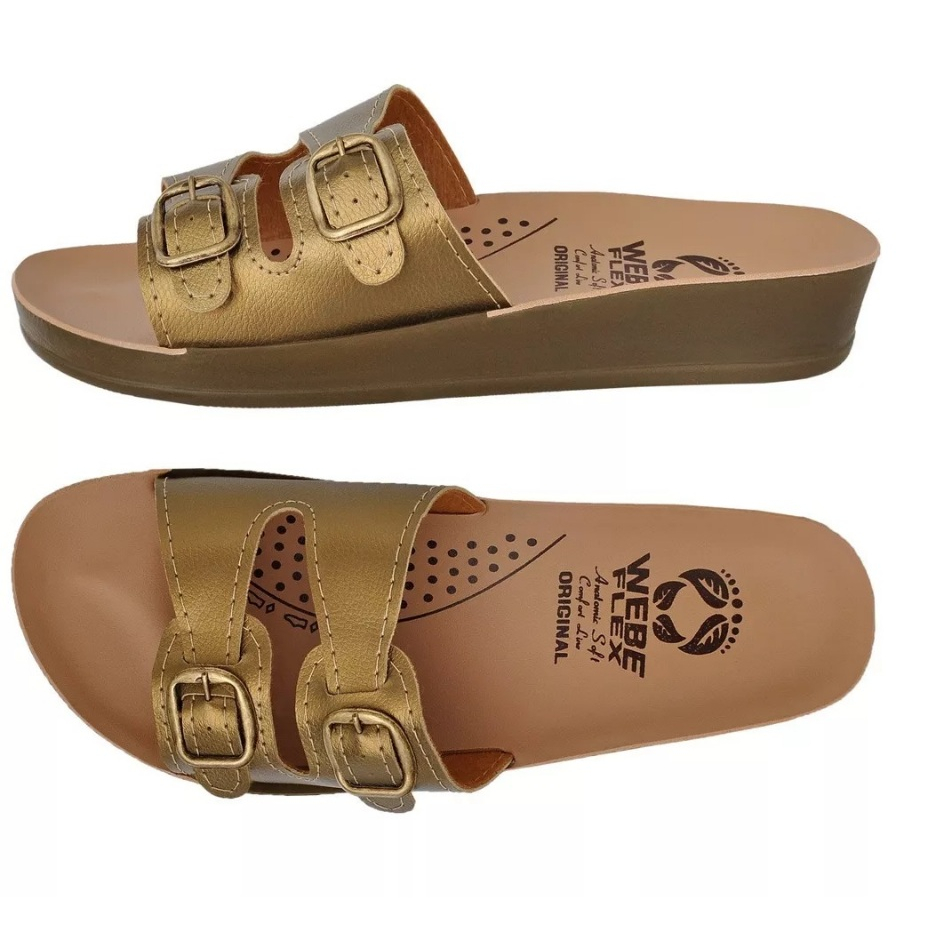 Sandália Feminina Ortopédica Anatômica Webe Flex Dourada Confortável Feminino Fascite Plantar Dores