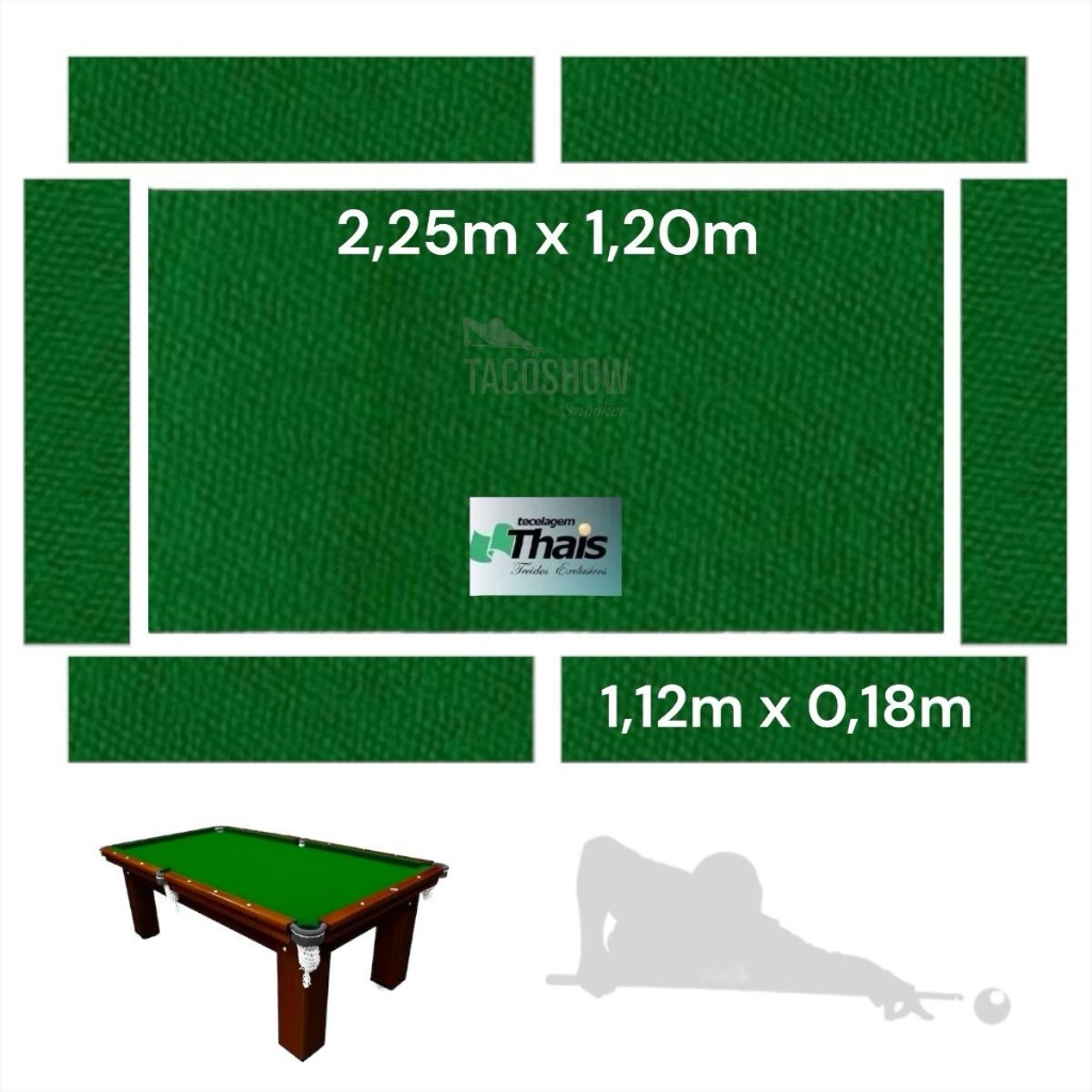 Pano Tecido Acrilico Para Mesa de Sinuca Bilhar Pedra E Tabelas ATÉ 2,30m x 1,30m (EXTERNO) Snooker KIT Cortado